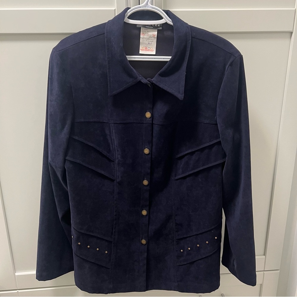 Vintage LANA LEE 3 Pce Suede-Like Dark Blue Suit Set | Size 14 - Picture 2 of 15
